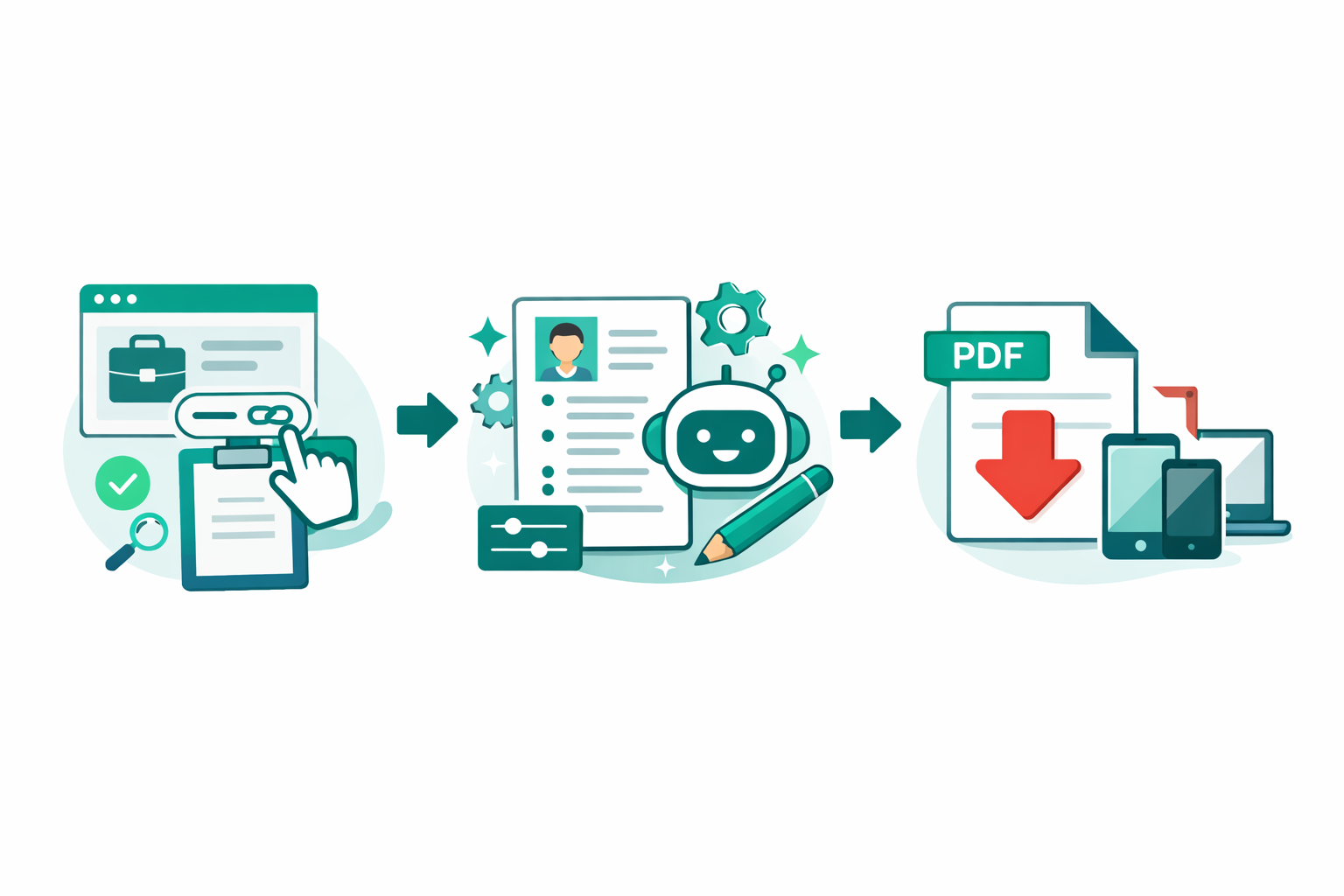 Three steps: upload CV, paste job description, download tailored resume