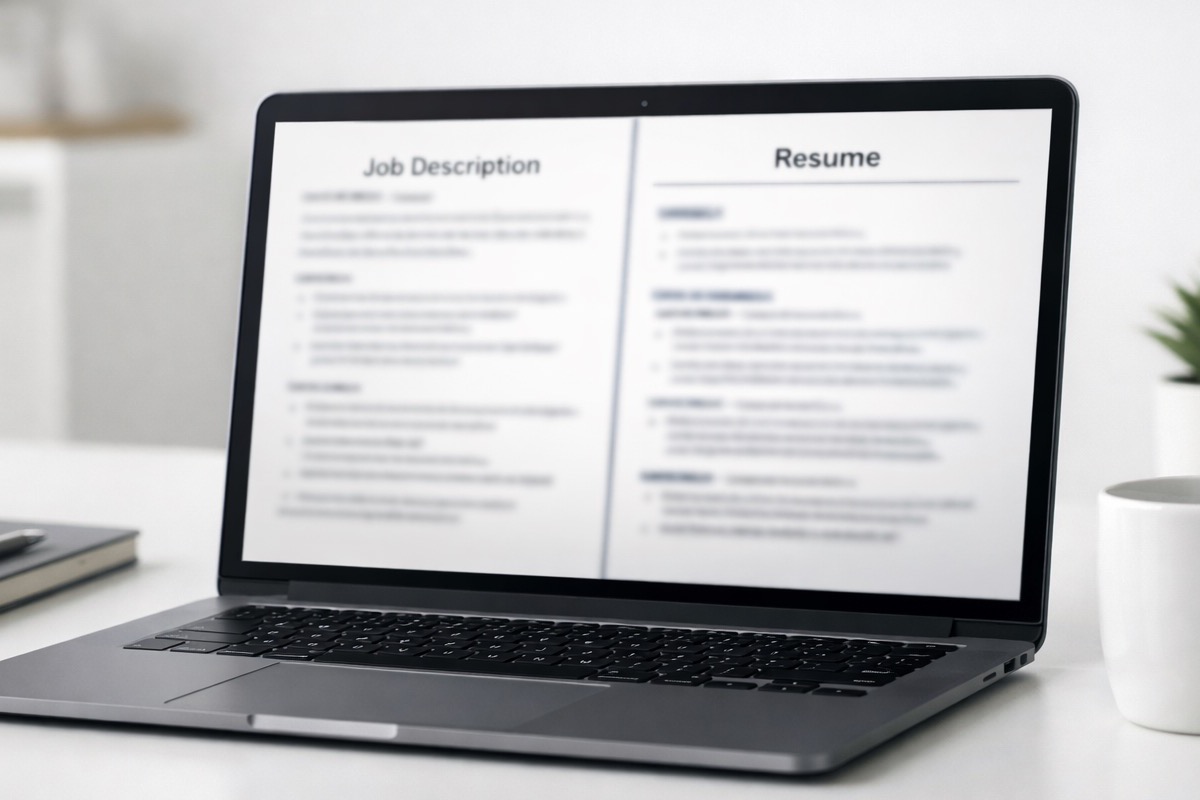 Laptop screen suggesting matching a resume to a job description
